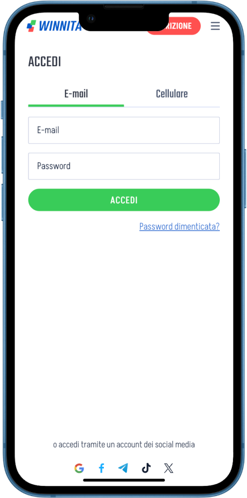 Registrazione nell'applicazione Winnita Casino