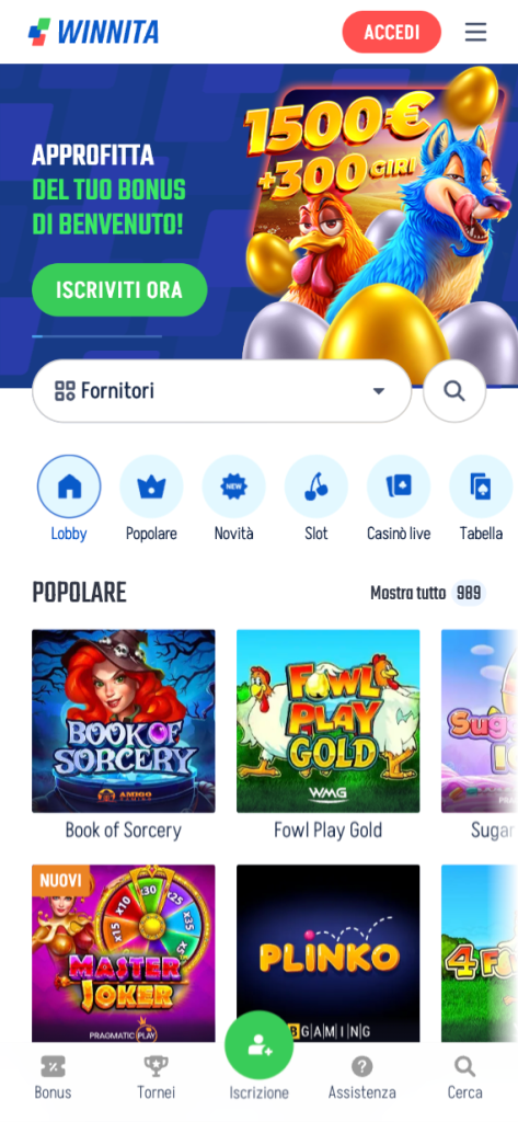 Winnita App Interfaccia