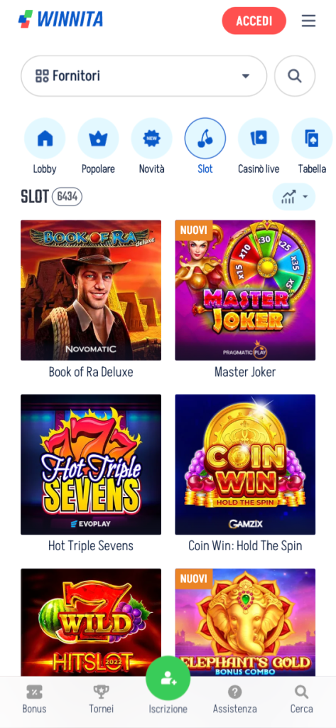 Winnita App Interfaccia