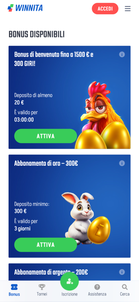 Winnita App Interfaccia